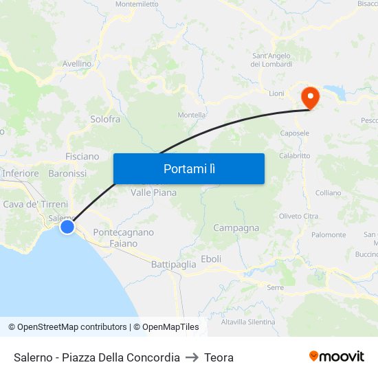Salerno - Piazza Della Concordia to Teora map