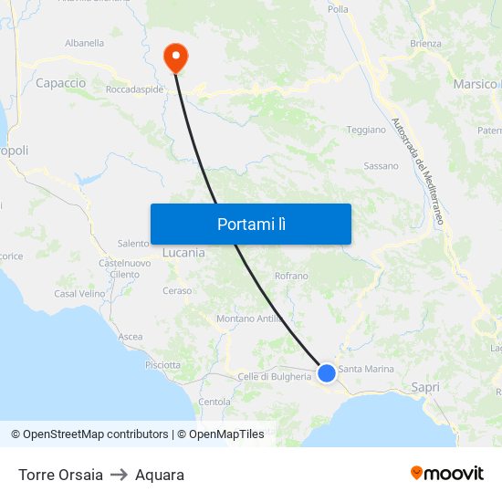Torre Orsaia to Aquara map