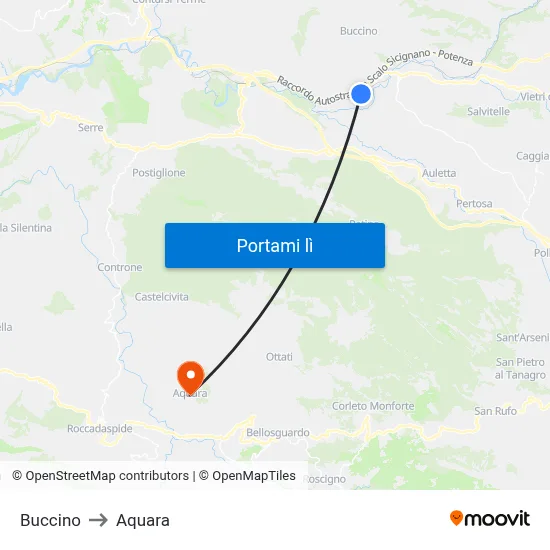 Buccino to Aquara map