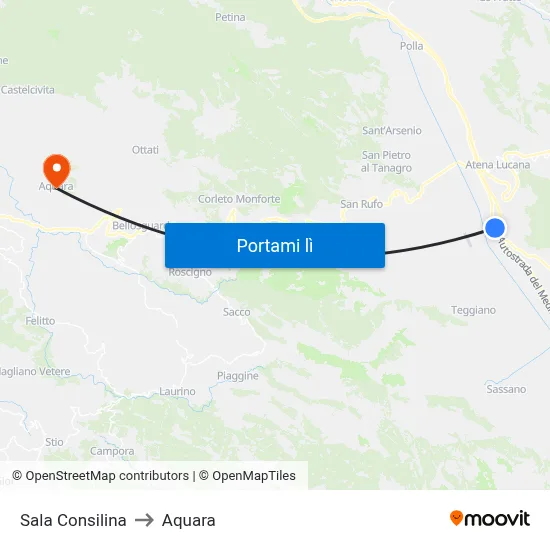 Sala Consilina to Aquara map
