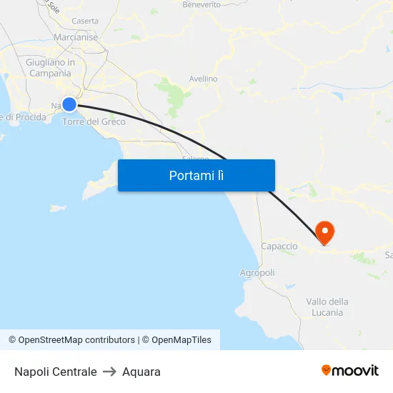 Napoli Centrale to Aquara map
