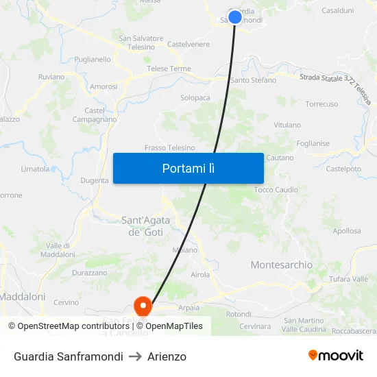 Guardia Sanframondi to Arienzo map