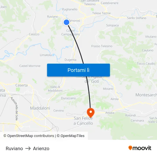 Ruviano to Arienzo map