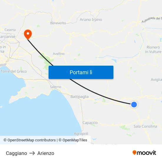 Caggiano to Arienzo map