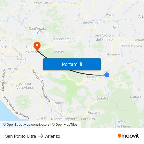 San Potito Ultra to Arienzo map