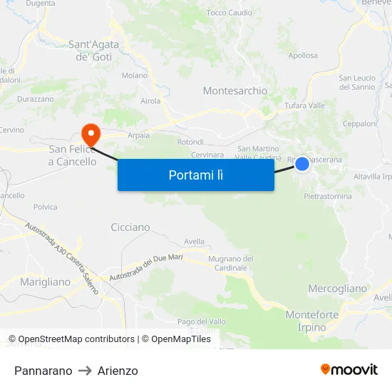 Pannarano to Arienzo map