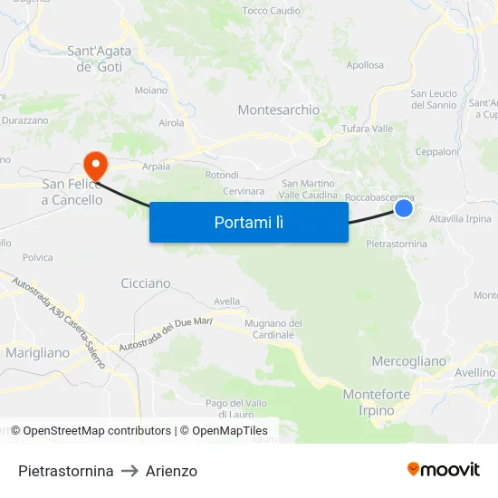 Pietrastornina to Arienzo map