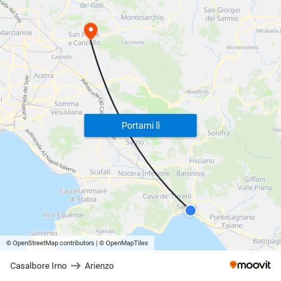 Casalbore Irno to Arienzo map
