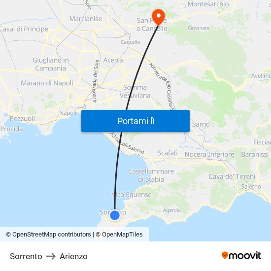 Sorrento to Arienzo map
