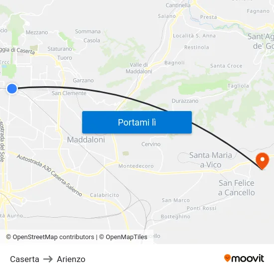 Caserta to Arienzo map