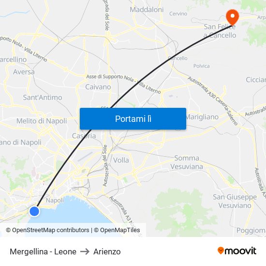 Mergellina - Leone to Arienzo map