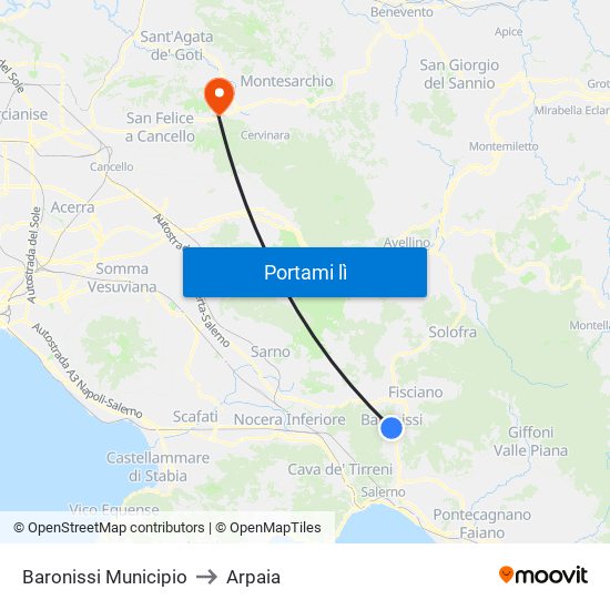 Baronissi Municipio to Arpaia map