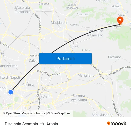 Piscinola-Scampia to Arpaia map