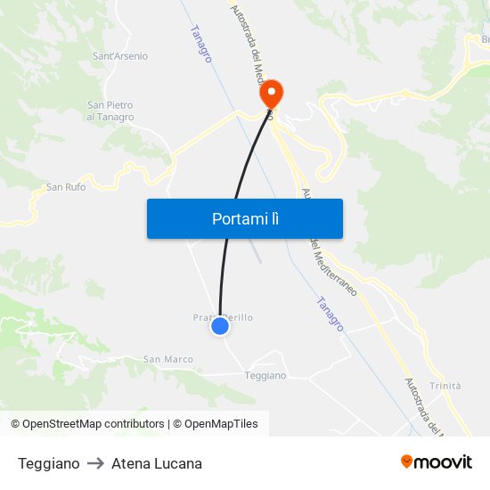 Teggiano to Atena Lucana map