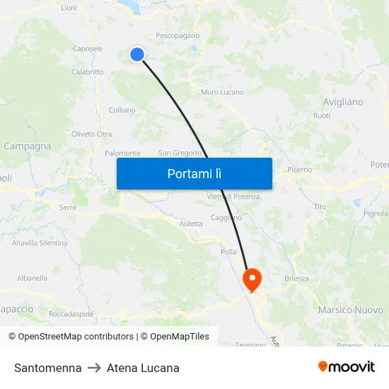 Santomenna to Atena Lucana map