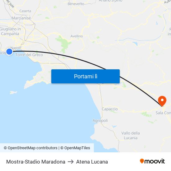 Mostra-Stadio Maradona to Atena Lucana map