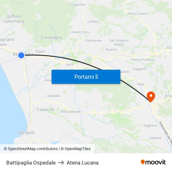 Battipaglia Ospedale to Atena Lucana map