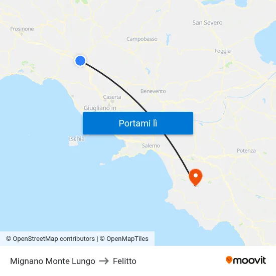 Mignano Monte Lungo to Felitto map