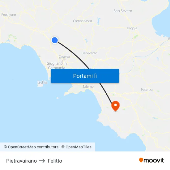 Pietravairano to Felitto map