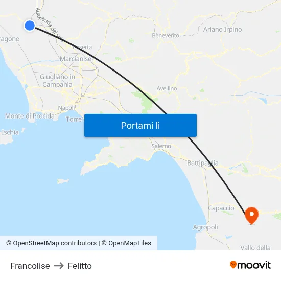 Francolise to Felitto map