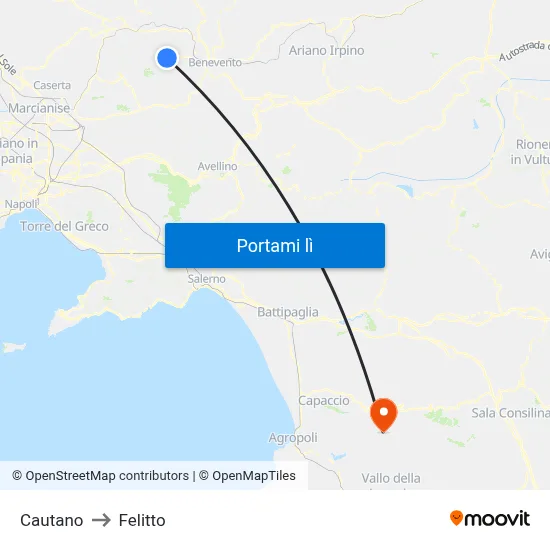 Cautano to Felitto map