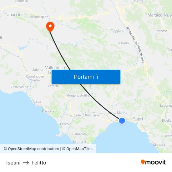 Ispani to Felitto map
