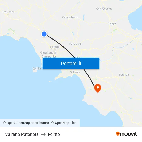 Vairano Patenora to Felitto map