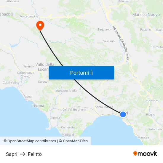 Sapri to Felitto map