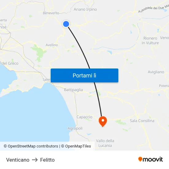 Venticano to Felitto map