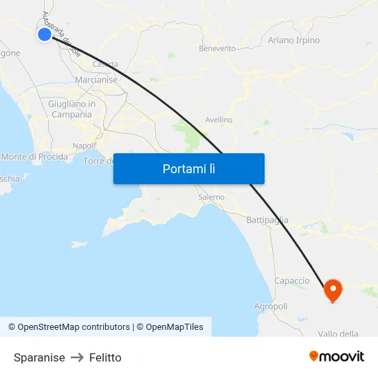 Sparanise to Felitto map