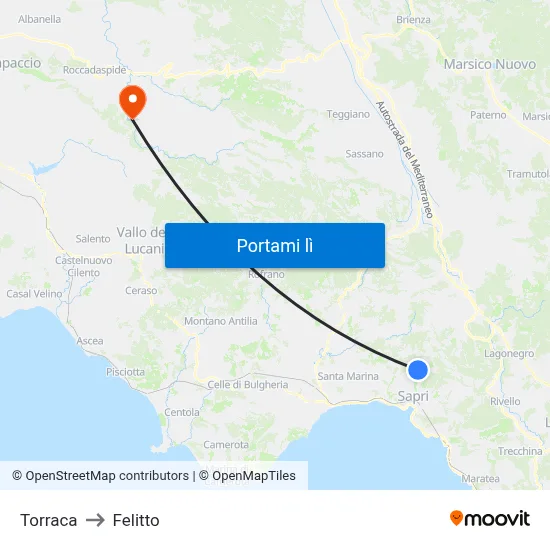 Torraca to Felitto map