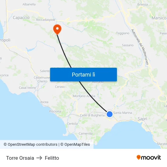 Torre Orsaia to Felitto map