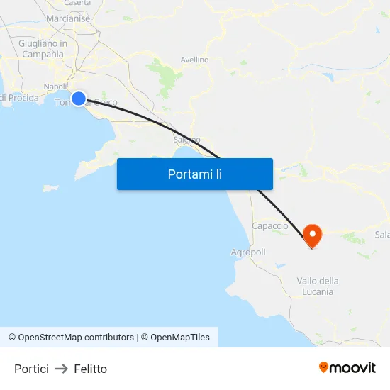 Portici to Felitto map