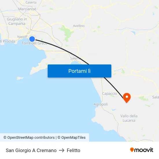 San Giorgio A Cremano to Felitto map