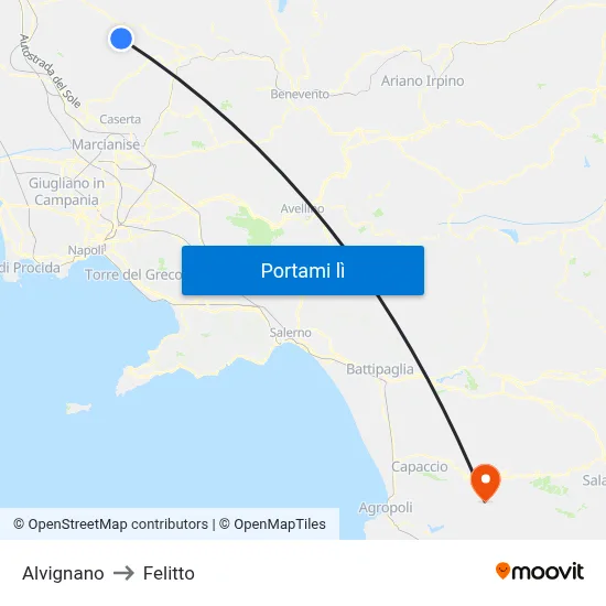 Alvignano to Felitto map