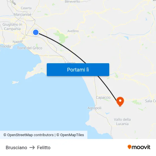 Brusciano to Felitto map