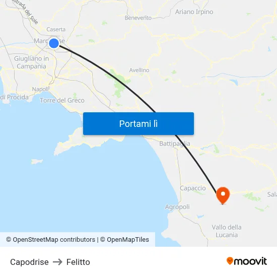 Capodrise to Felitto map