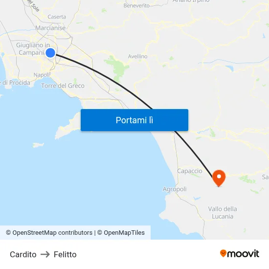 Cardito to Felitto map
