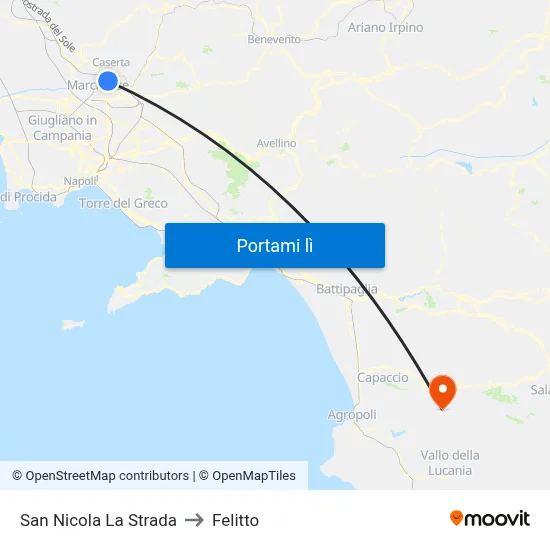 San Nicola La Strada to Felitto map