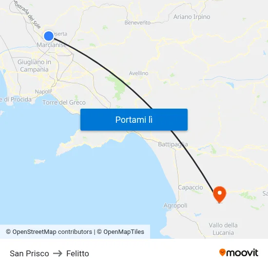 San Prisco to Felitto map