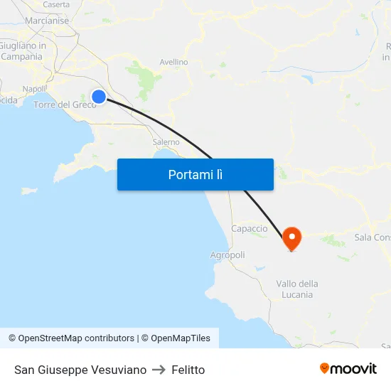 San Giuseppe Vesuviano to Felitto map