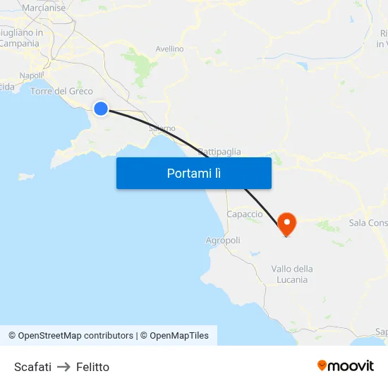 Scafati to Felitto map