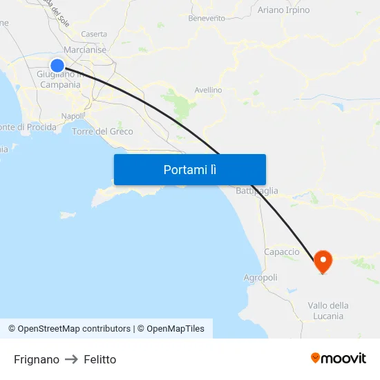 Frignano to Felitto map
