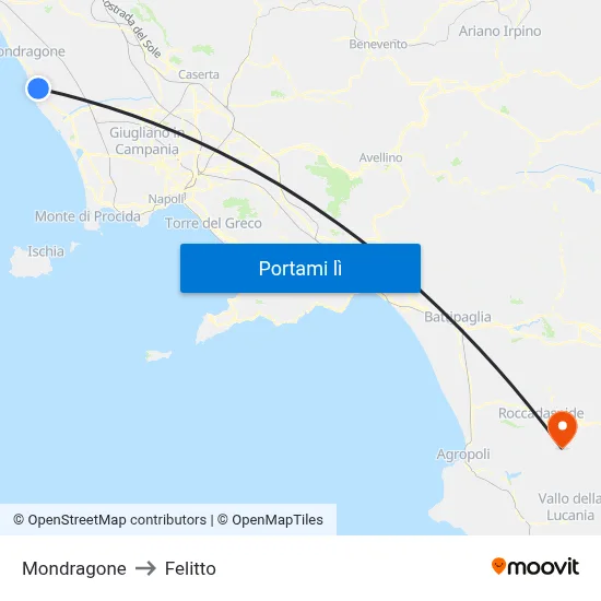 Mondragone to Felitto map