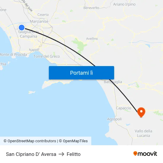 San Cipriano D' Aversa to Felitto map