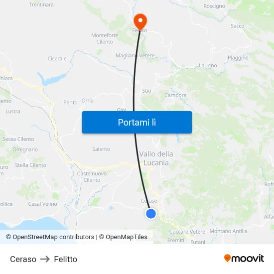 Ceraso to Felitto map