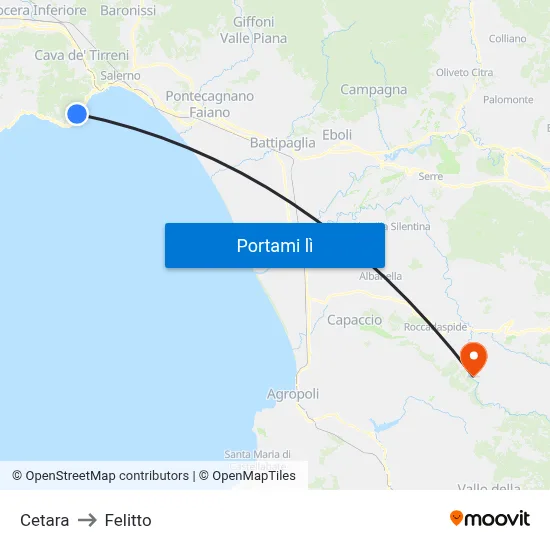 Cetara to Felitto map