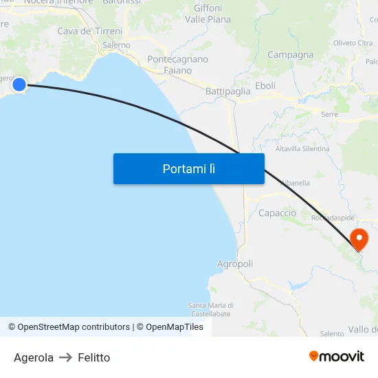 Agerola to Felitto map