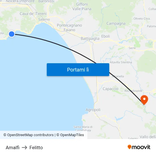 Amalfi to Felitto map