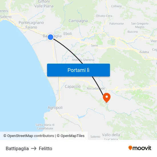 Battipaglia to Felitto map